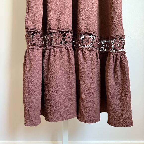 Shein sz L Brown Embroidered milkmaid Festival Sleeveless maxi‎ dress - Picture 6 of 8